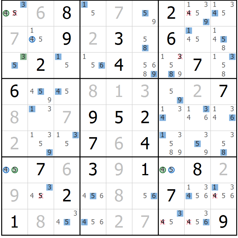 Position des candidats pour la solution de la Gr 56 page 59 du magazine de sudoku Suprême n° 029