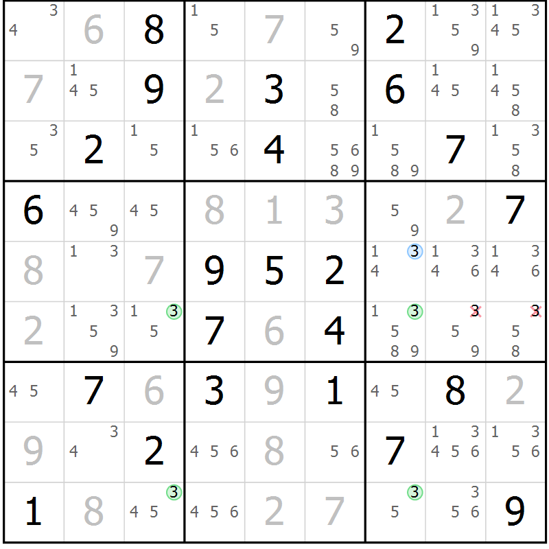 Position des candidats pour la solution de la Gr 56 page 59 du magazine de sudoku Suprême n° 029