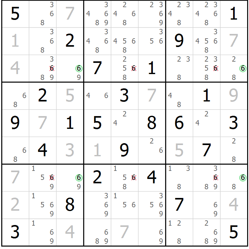 Position des candidats pour la solution de la Gr 57 page 60 du magazine de sudoku Suprême n° 029