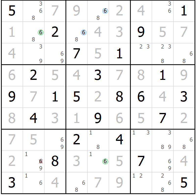 Position des candidats pour la solution de la Gr 57 page 60 du magazine de sudoku Suprême n° 029