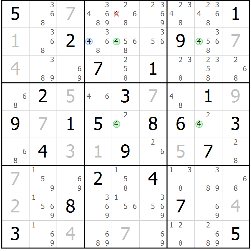 Position des candidats pour la solution de la Gr 57 page 60 du magazine de sudoku Suprême n° 029