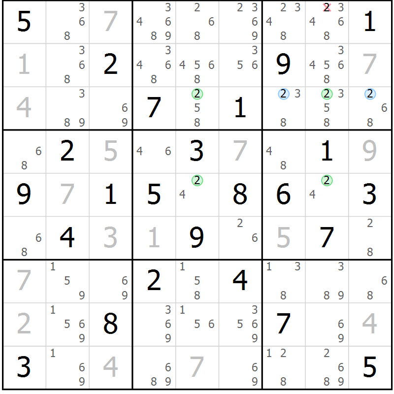Position des candidats pour la solution de la Gr 57 page 60 du magazine de sudoku Suprême n° 029