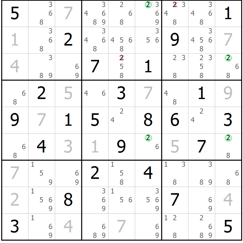 Position des candidats pour la solution de la Gr 57 page 60 du magazine de sudoku Suprême n° 029