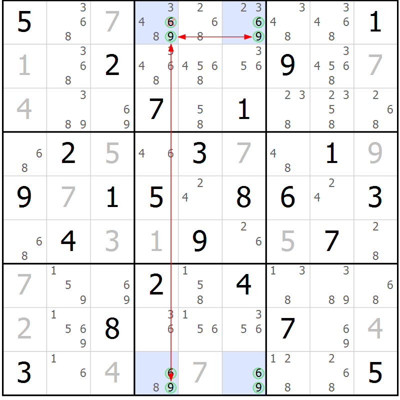Position des candidats pour la solution de la Gr 57 page 60 du magazine de sudoku Suprême n° 029