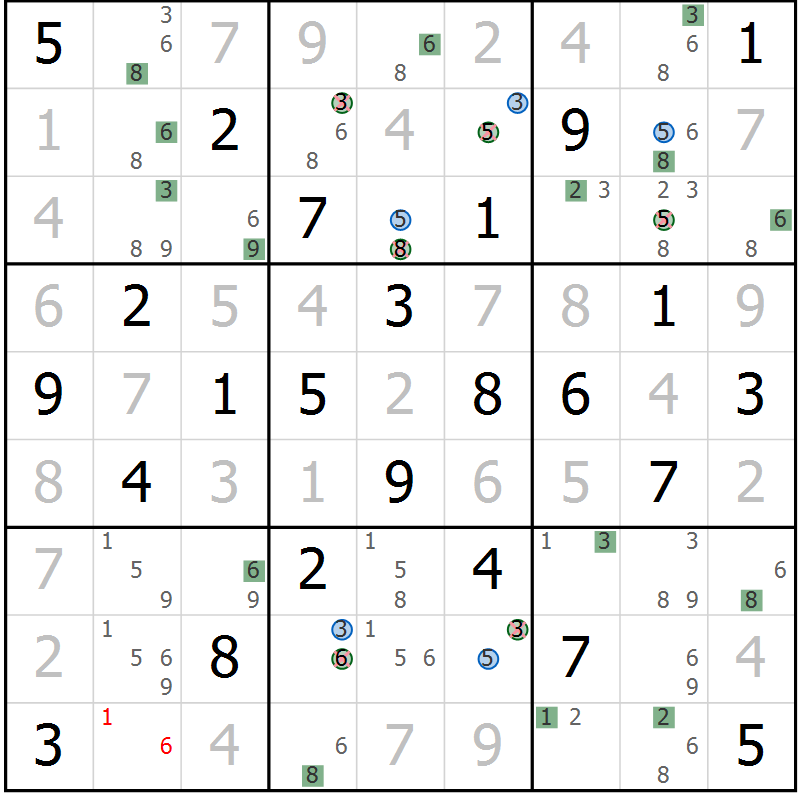 Position des candidats pour la solution de la Gr 57 page 60 du magazine de sudoku Suprême n° 029