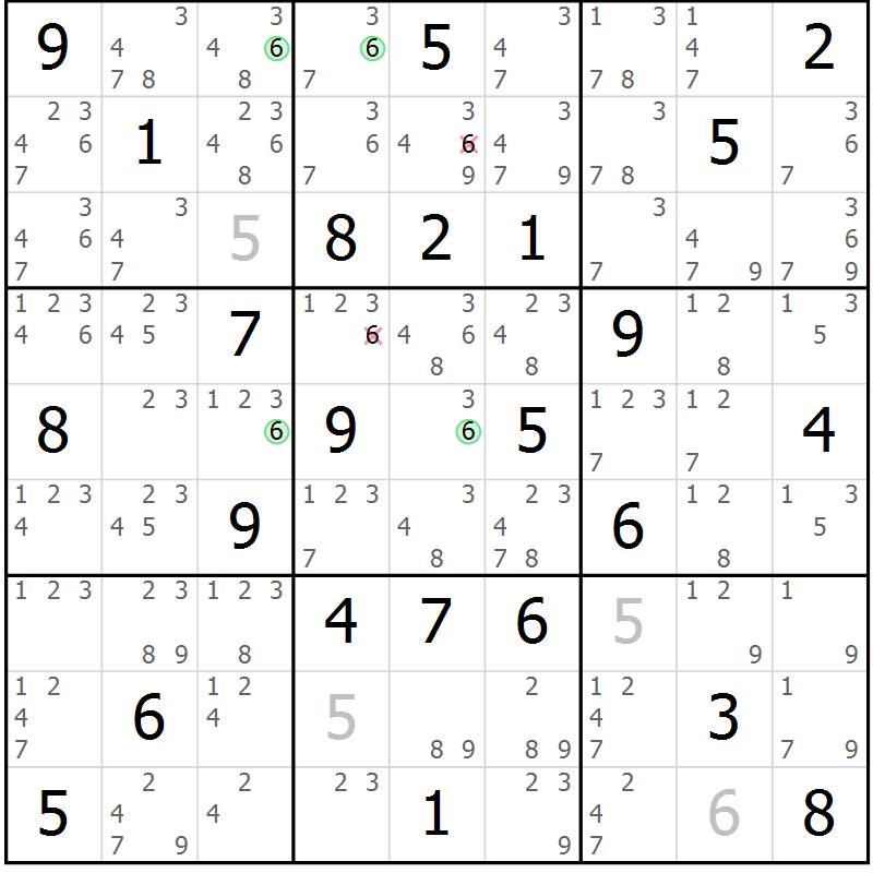 Position des candidats pour la solution de la Gr 58 page 61 du magazine de sudoku Suprême n° 029