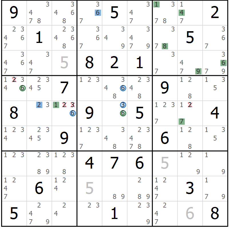 Position des candidats pour la solution de la Gr 58 page 61 du magazine de sudoku Suprême n° 029