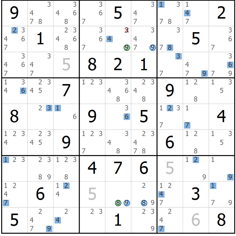 Position des candidats pour la solution de la Gr 58 page 61 du magazine de sudoku Suprême n° 029
