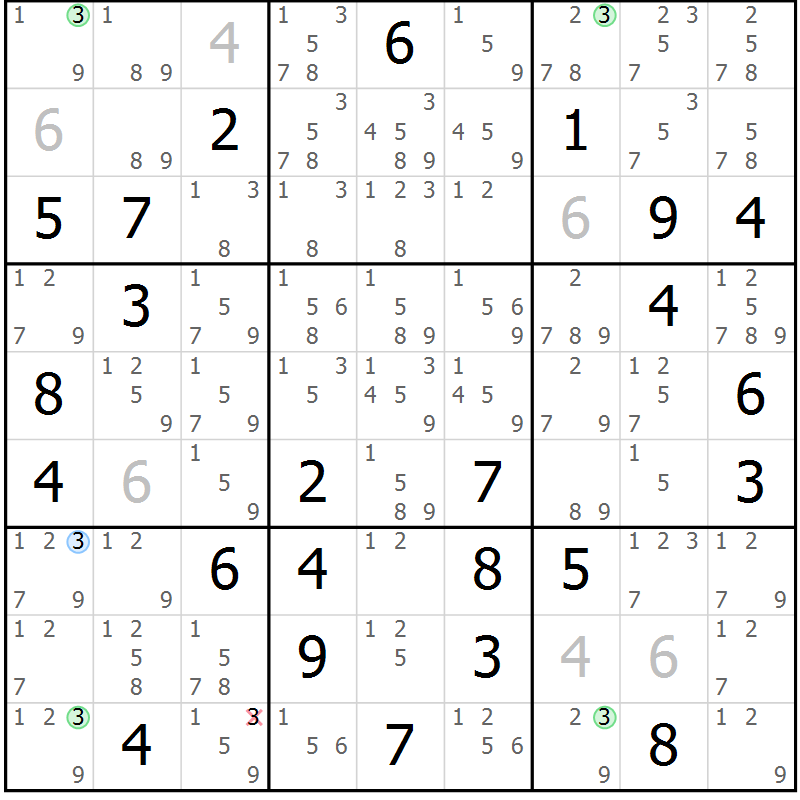 Position des candidats pour la solution de la Gr 59 page 62 du magazine de sudoku Suprême n° 029