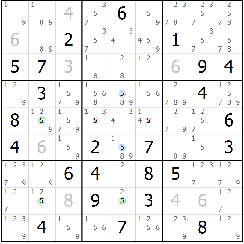 Position des candidats pour la solution de la Gr 59 page 62 du magazine de sudoku Suprême n° 029