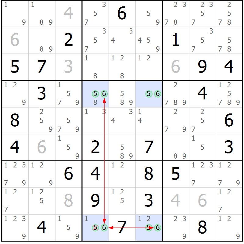Position des candidats pour la solution de la Gr 59 page 62 du magazine de sudoku Suprême n° 029