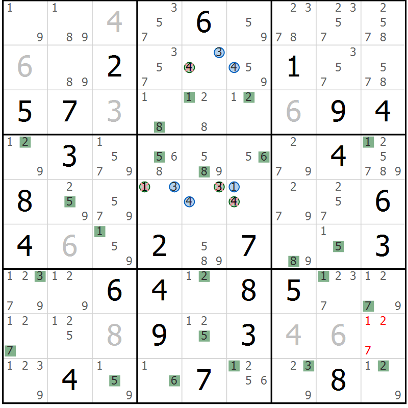 Position des candidats pour la solution de la Gr 59 page 62 du magazine de sudoku Suprême n° 029