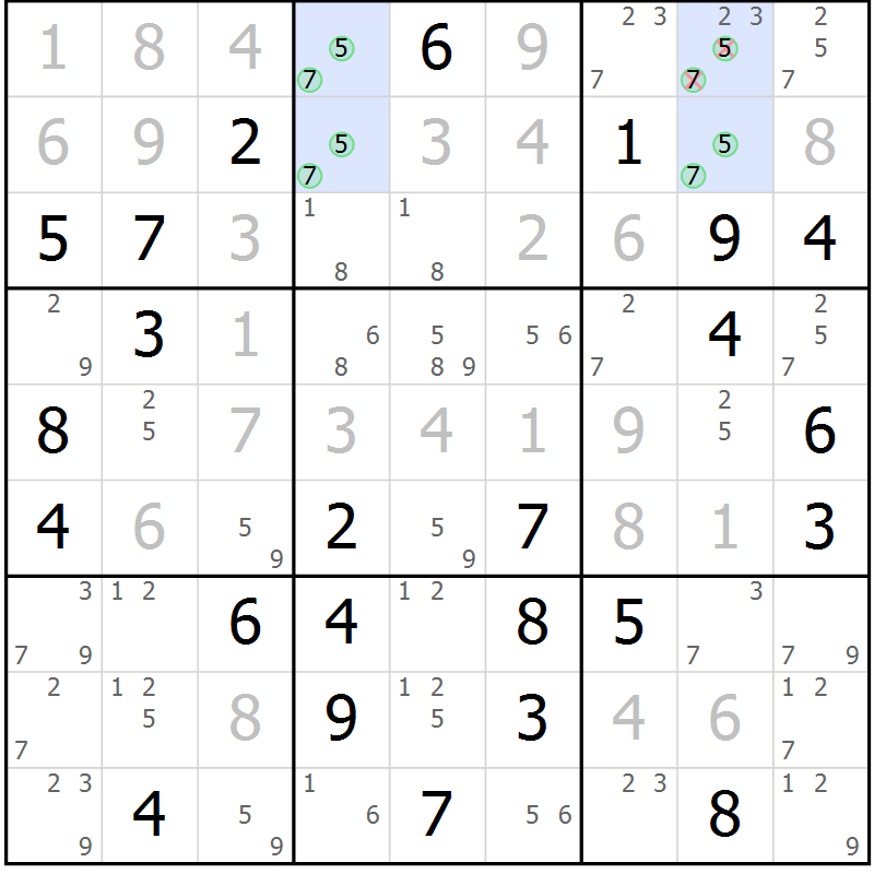Position des candidats pour la solution de la Gr 59 page 62 du magazine de sudoku Suprême n° 029