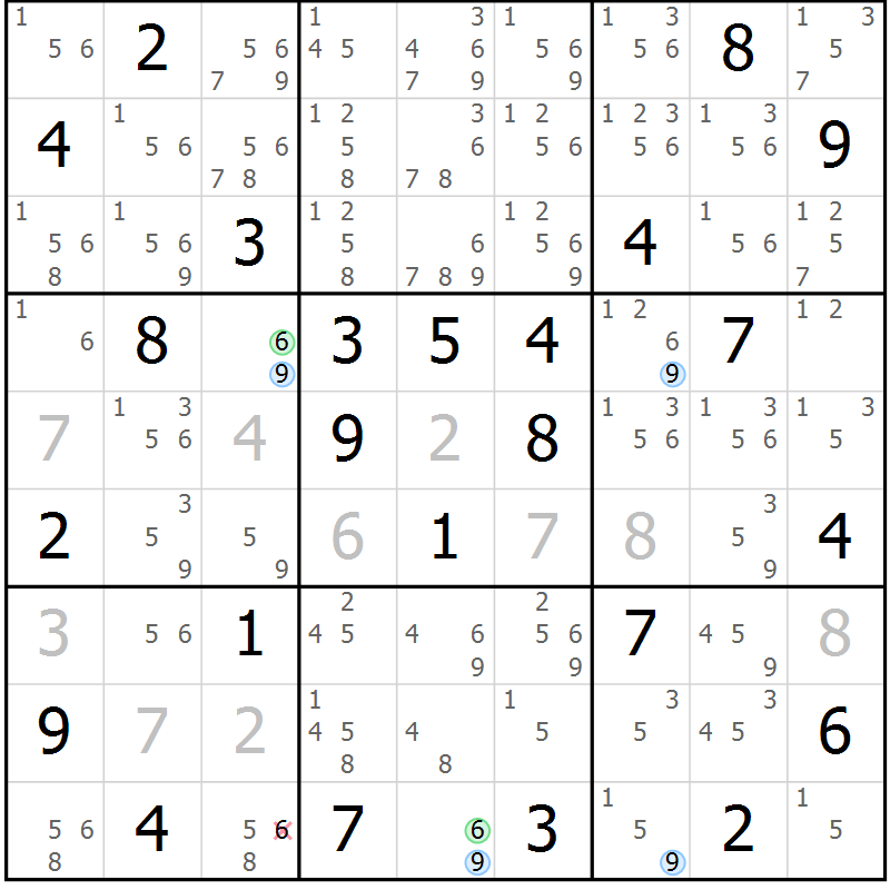 Position des candidats pour la solution de la Gr 60 page 63 du magazine de sudoku Suprême n° 029