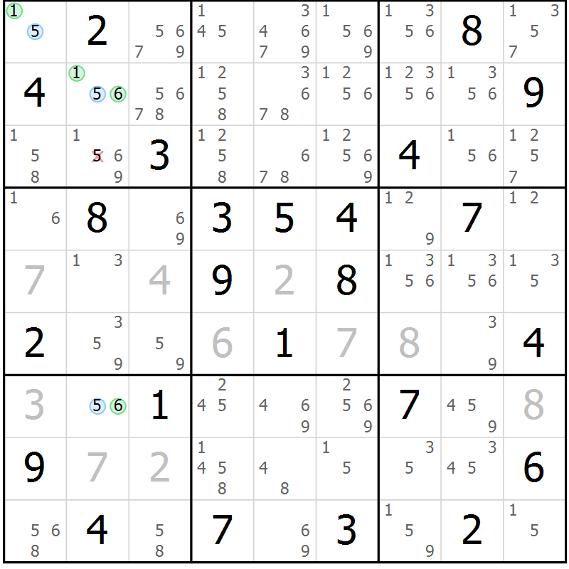 Position des candidats pour la solution de la Gr 60 page 63 du magazine de sudoku Suprême n° 029