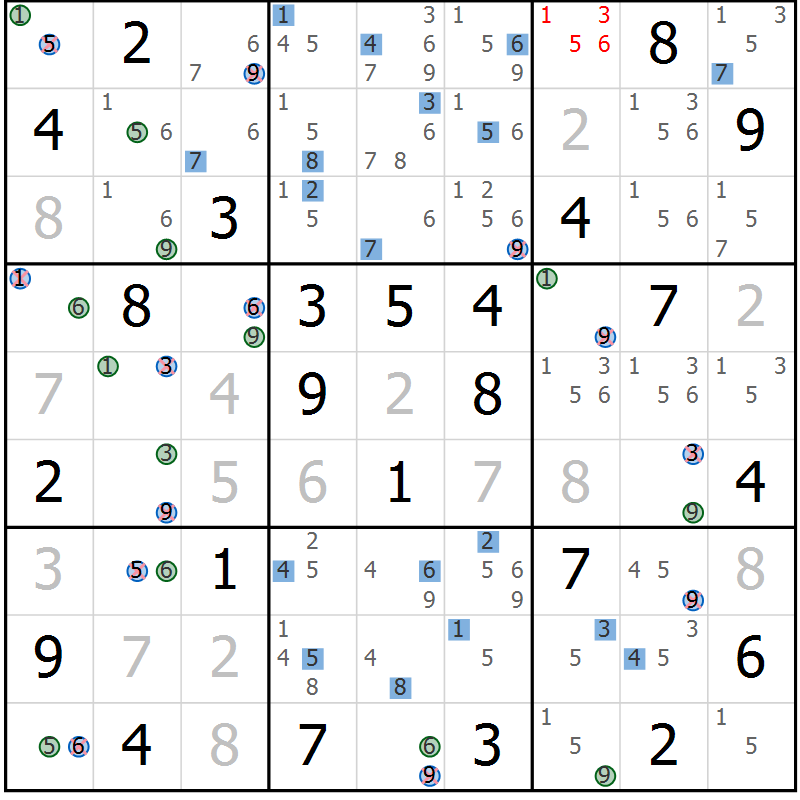 Position des candidats pour la solution de la Gr 60 page 63 du magazine de sudoku Suprême n° 029