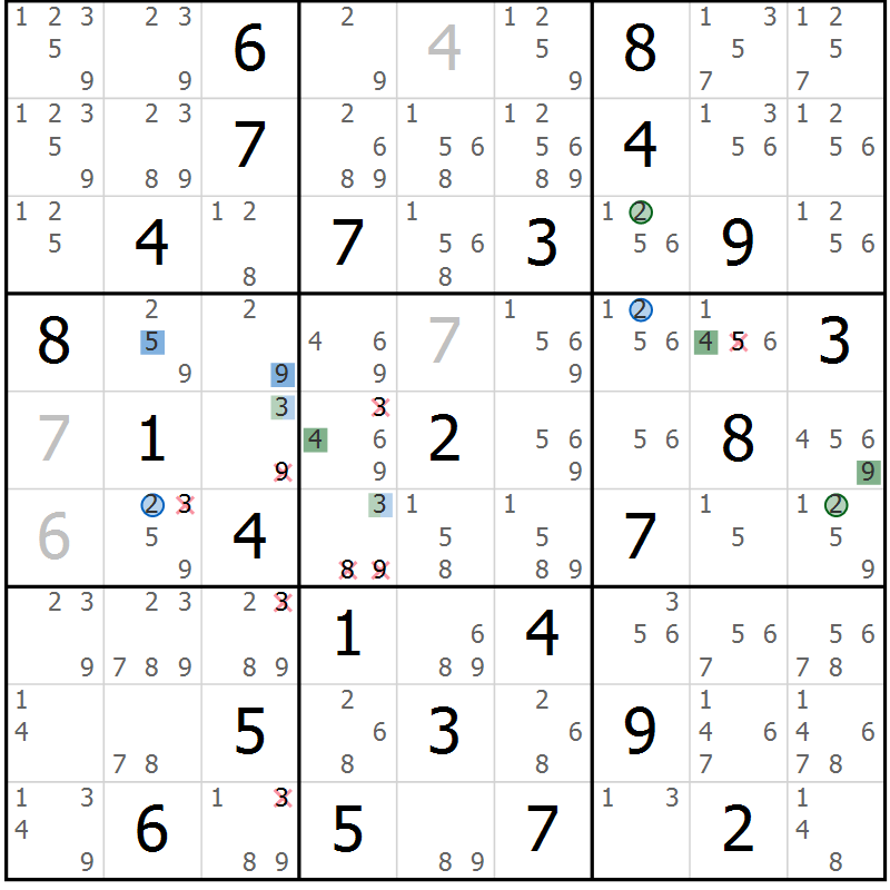 Position des candidats pour la solution de la Gr 61 page 64 du magazine de sudoku Suprême n° 029
