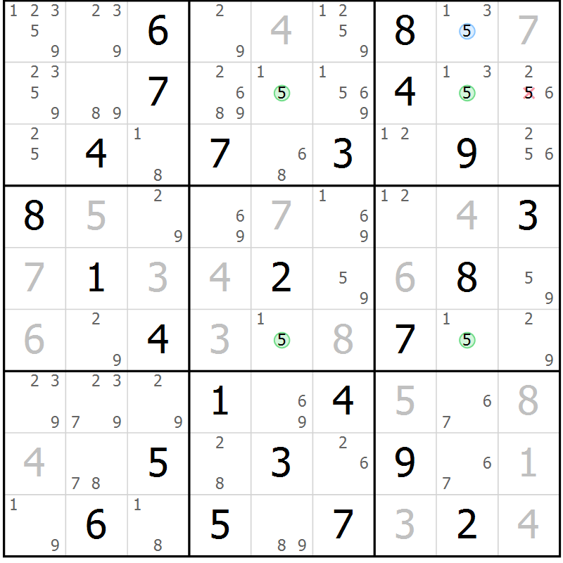 Position des candidats pour la solution de la Gr 61 page 64 du magazine de sudoku Suprême n° 029