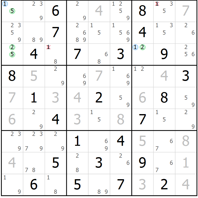 Position des candidats pour la solution de la Gr 61 page 64 du magazine de sudoku Suprême n° 029