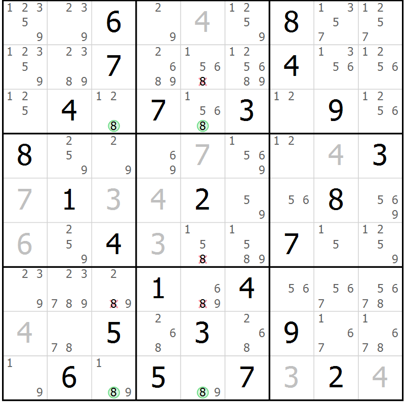 Position des candidats pour la solution de la Gr 61 page 64 du magazine de sudoku Suprême n° 029