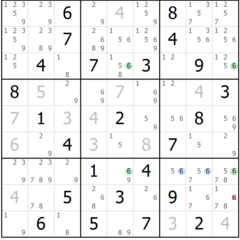 Position des candidats pour la solution de la Gr 61 page 64 du magazine de sudoku Suprême n° 029