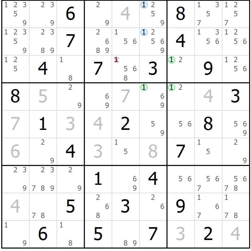 Position des candidats pour la solution de la Gr 61 page 64 du magazine de sudoku Suprême n° 029