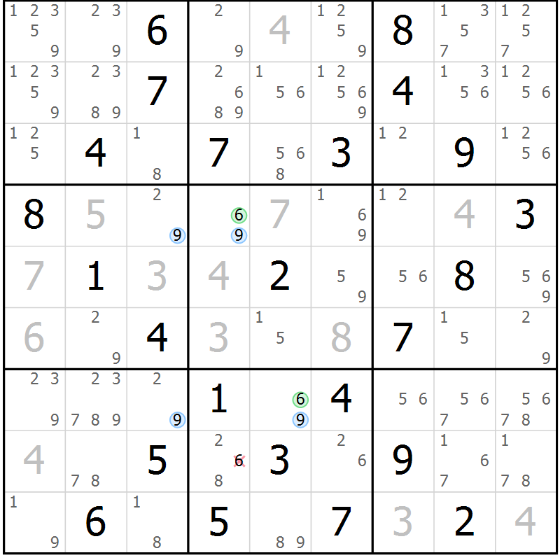 Position des candidats pour la solution de la Gr 61 page 64 du magazine de sudoku Suprême n° 029