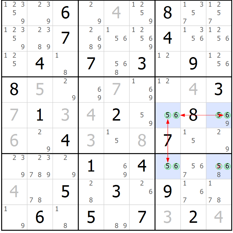 Position des candidats pour la solution de la Gr 61 page 64 du magazine de sudoku Suprême n° 029
