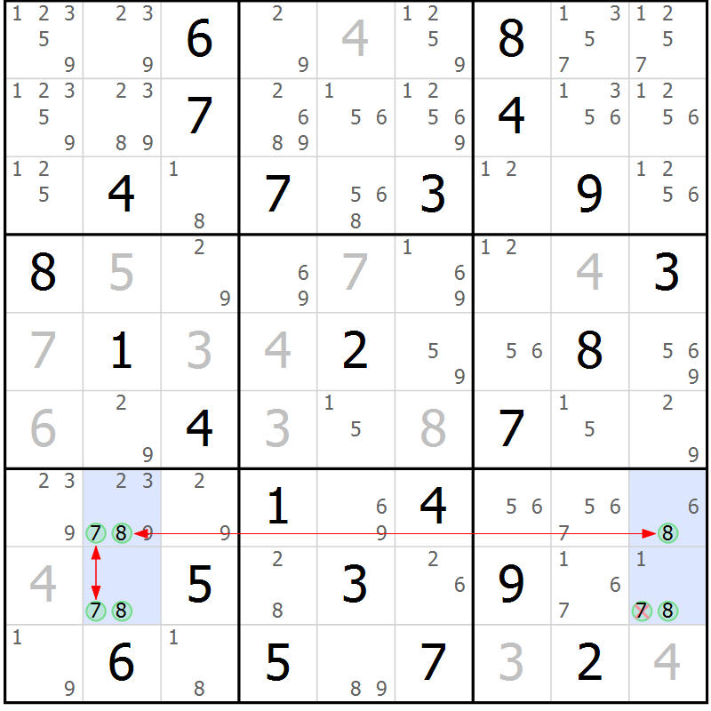 Position des candidats pour la solution de la Gr 61 page 64 du magazine de sudoku Suprême n° 029