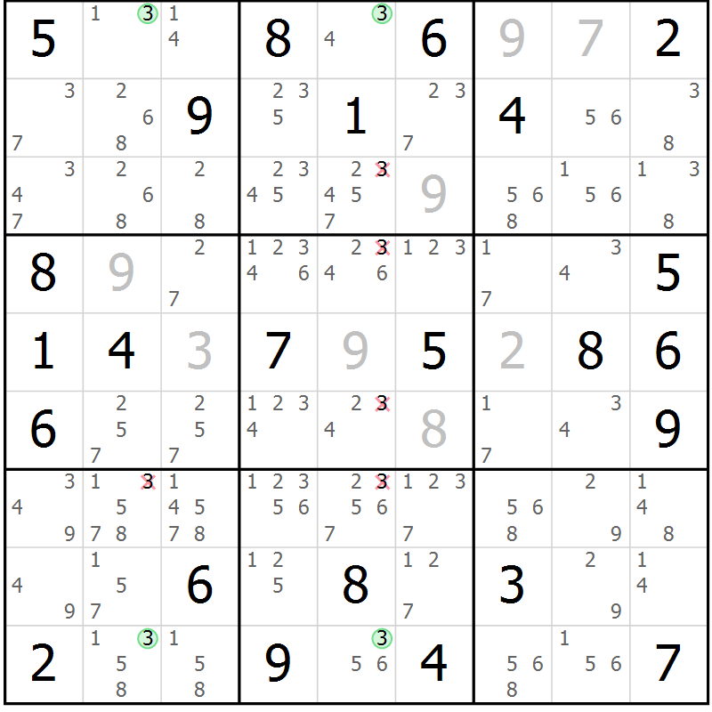 Position des candidats pour la solution de la Gr 62 page 65 du magazine de sudoku Suprême n° 029