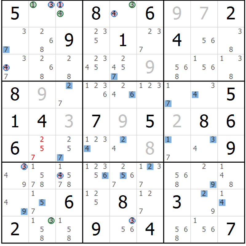 Position des candidats pour la solution de la Gr 62 page 65 du magazine de sudoku Suprême n° 029