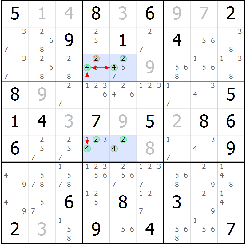 Position des candidats pour la solution de la Gr 62 page 65 du magazine de sudoku Suprême n° 029