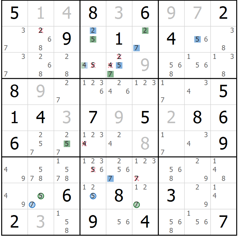 Position des candidats pour la solution de la Gr 62 page 65 du magazine de sudoku Suprême n° 029