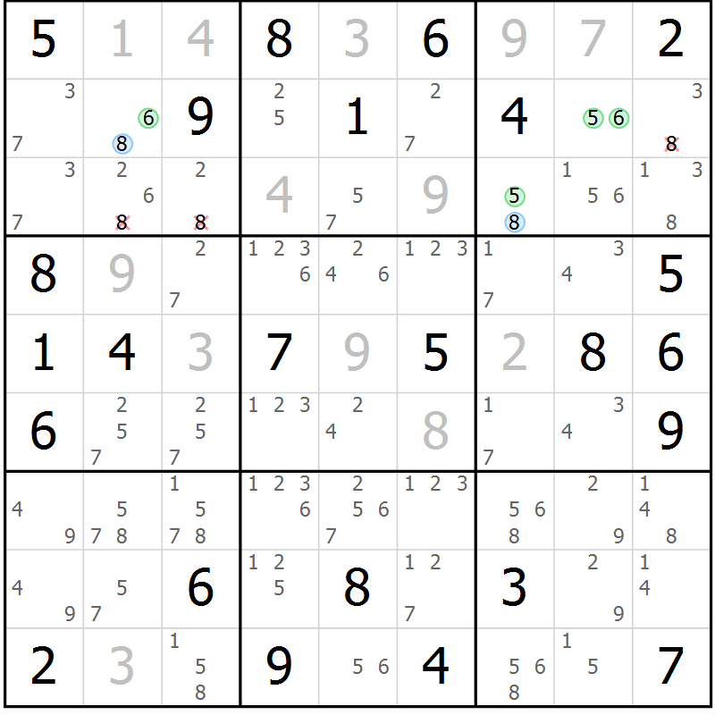 Position des candidats pour la solution de la Gr 62 page 65 du magazine de sudoku Suprême n° 029