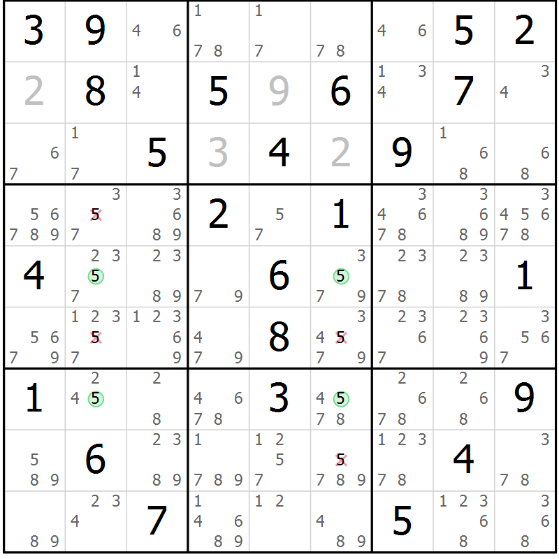 Position des candidats pour la solution de la Gr 63 page 66 du magazine de sudoku Suprême n° 029
