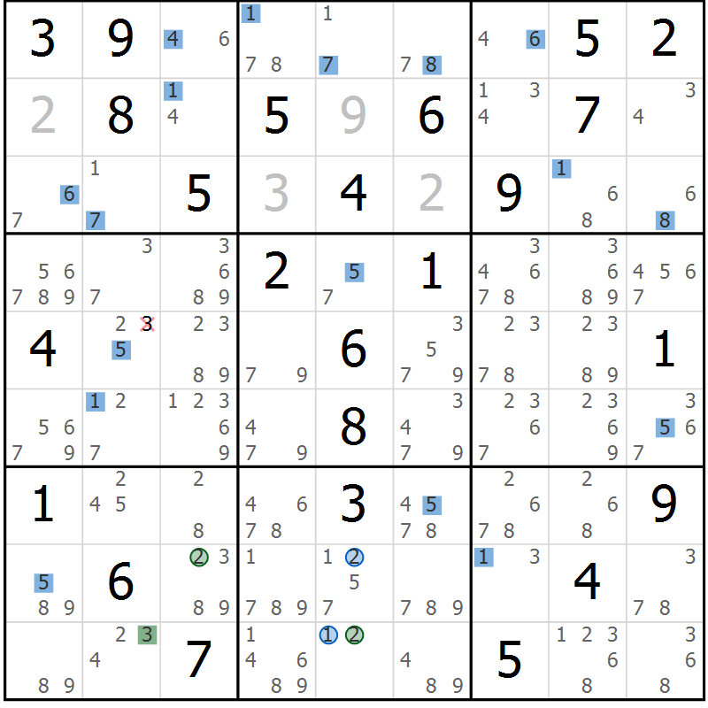 Position des candidats pour la solution de la Gr 63 page 66 du magazine de sudoku Suprême n° 029