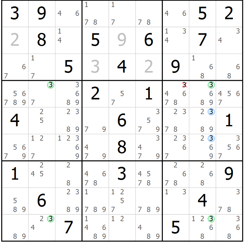 Position des candidats pour la solution de la Gr 63 page 66 du magazine de sudoku Suprême n° 029