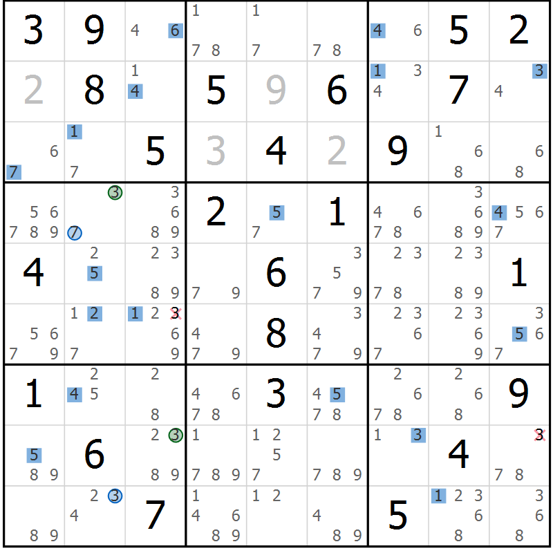 Position des candidats pour la solution de la Gr 63 page 66 du magazine de sudoku Suprême n° 029
