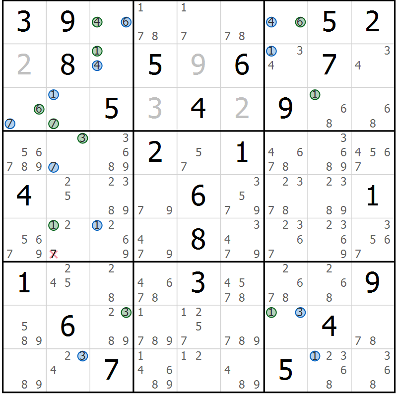 Position des candidats pour la solution de la Gr 63 page 66 du magazine de sudoku Suprême n° 029