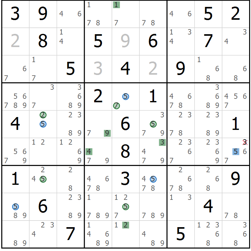 Position des candidats pour la solution de la Gr 63 page 66 du magazine de sudoku Suprême n° 029