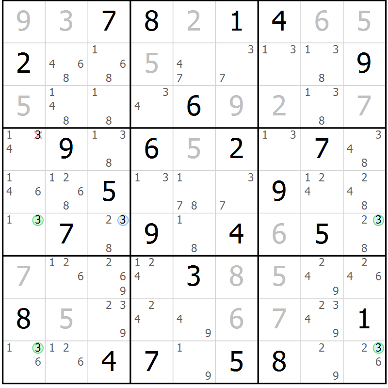 Position des candidats pour la solution de la Gr 64 page 67 du magazine de sudoku Suprême n° 029