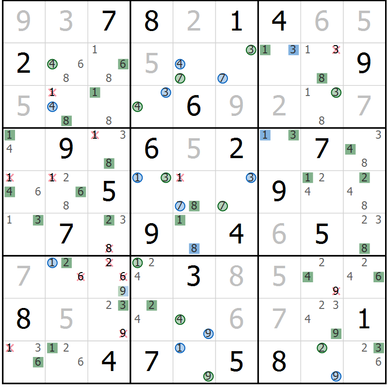 Position des candidats pour la solution de la Gr 64 page 67 du magazine de sudoku Suprême n° 029
