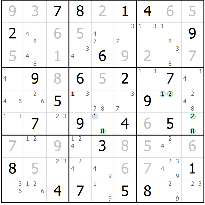 Position des candidats pour la solution de la Gr 64 page 67 du magazine de sudoku Suprême n° 029