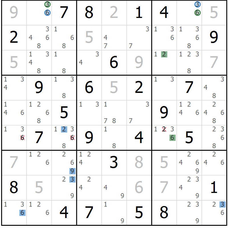 Position des candidats pour la solution de la Gr 64 page 67 du magazine de sudoku Suprême n° 029