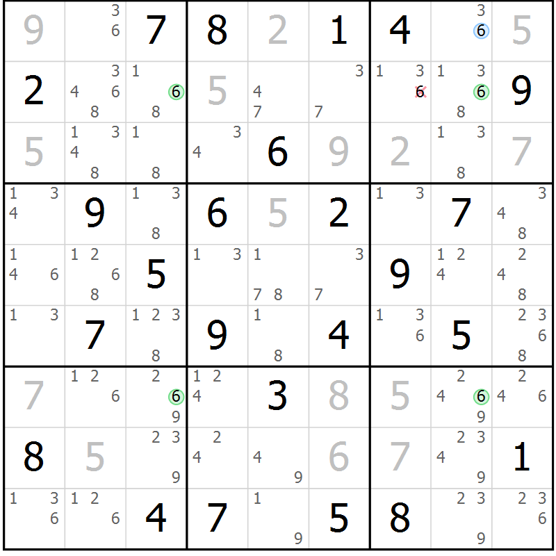 Position des candidats pour la solution de la Gr 64 page 67 du magazine de sudoku Suprême n° 029