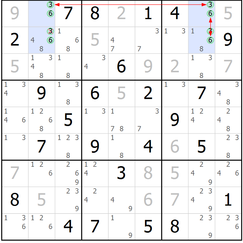 Position des candidats pour la solution de la Gr 64 page 67 du magazine de sudoku Suprême n° 029
