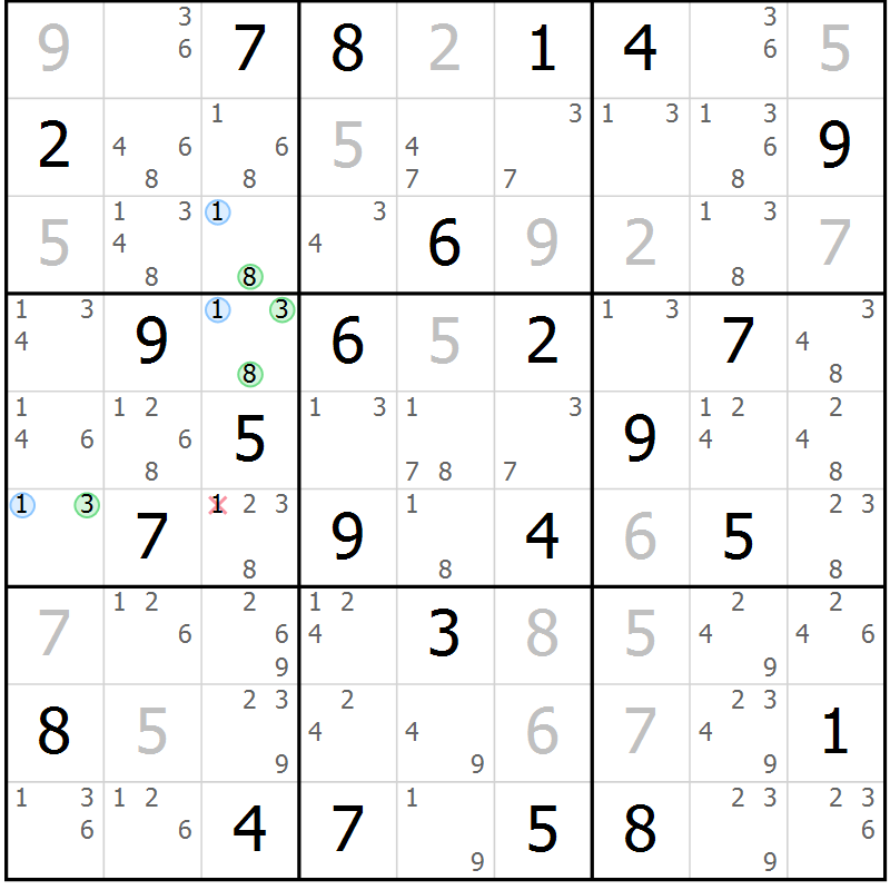 Position des candidats pour la solution de la Gr 64 page 67 du magazine de sudoku Suprême n° 029