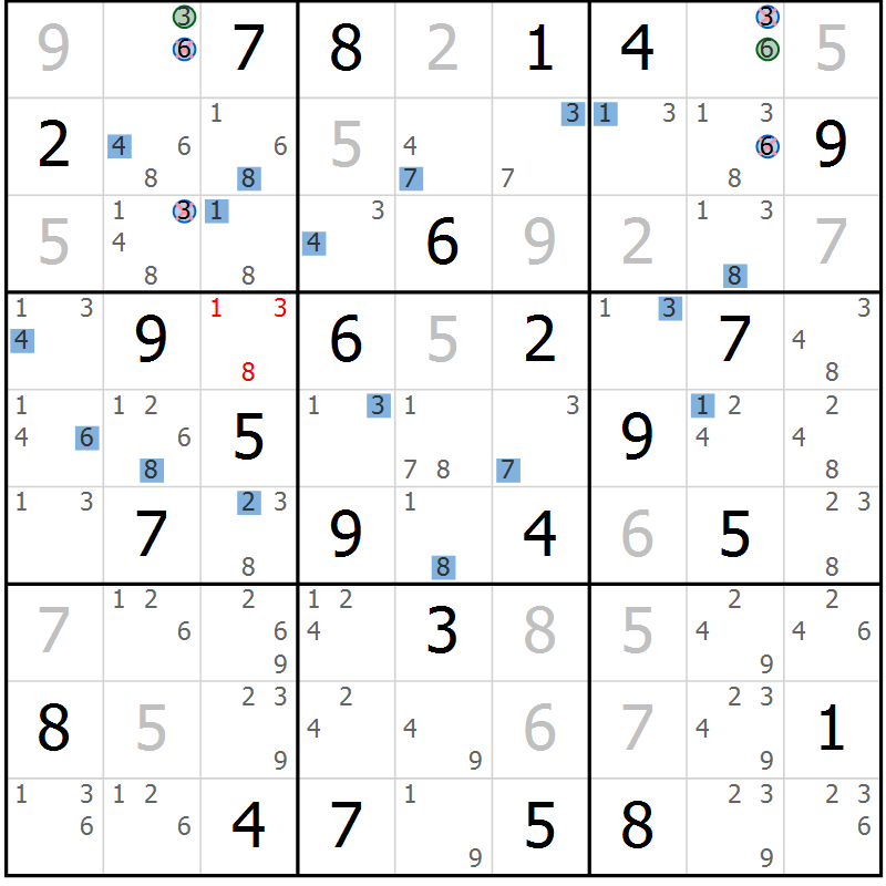 Position des candidats pour la solution de la Gr 64 page 67 du magazine de sudoku Suprême n° 029