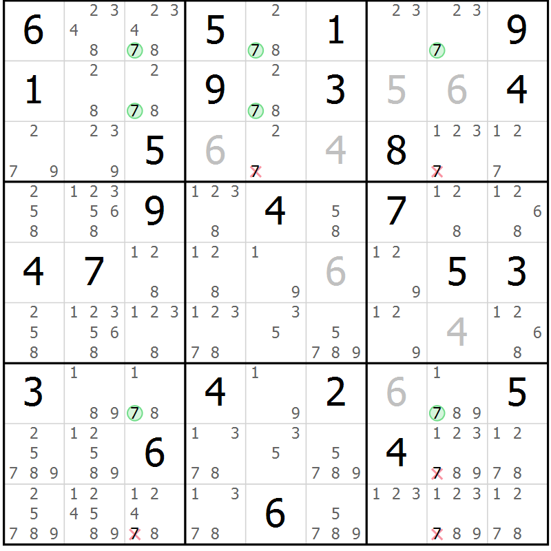 Position des candidats pour la solution de la Gr 65 page 68 du magazine de sudoku Suprême n° 029