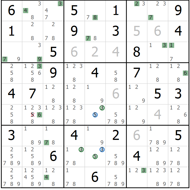 Position des candidats pour la solution de la Gr 65 page 68 du magazine de sudoku Suprême n° 029